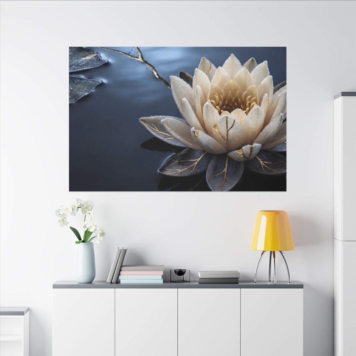 Beautiful Lotus Flower Canvas Art - Gold Vein Kintsugi
