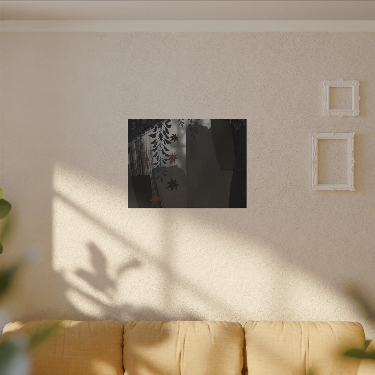 Wisteria Autumn Canvas Art | Dark Japandi Moody Design