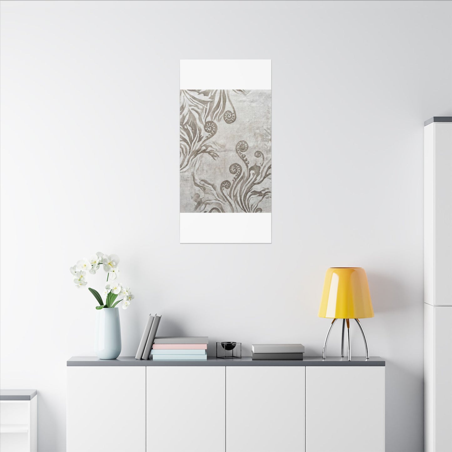 Japandi Fern Unfurling in Overcast | Japanese Pattern Canvas Art