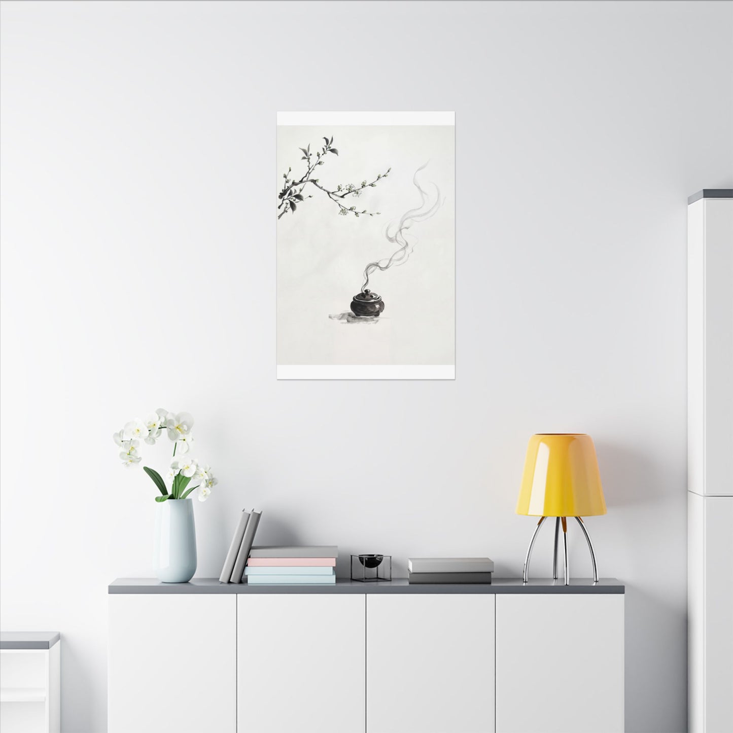 Calm Incense Smoke Canvas Art - Sumi E Zen