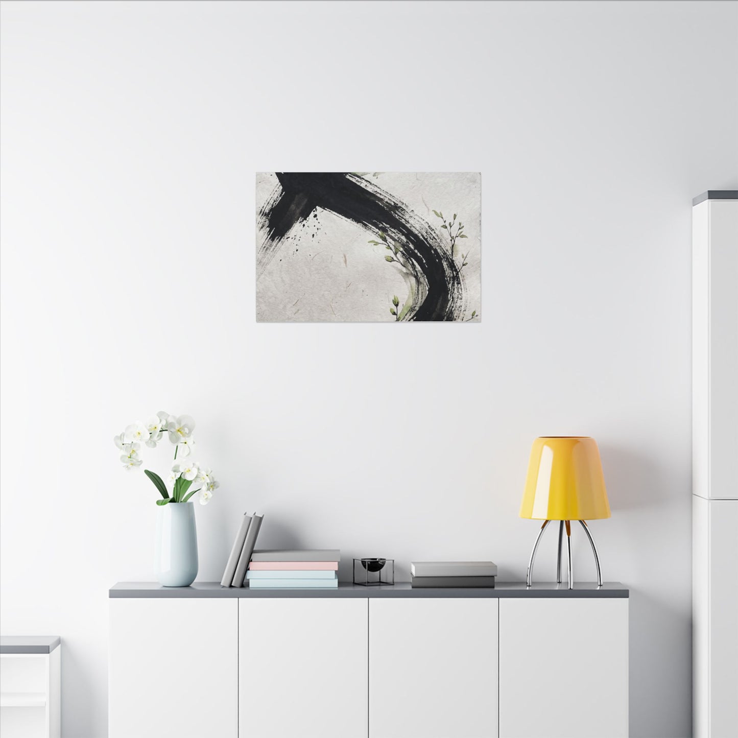 Ink Brushstroke Spring Canvas Art | Dark Japandi Sophisticated Design