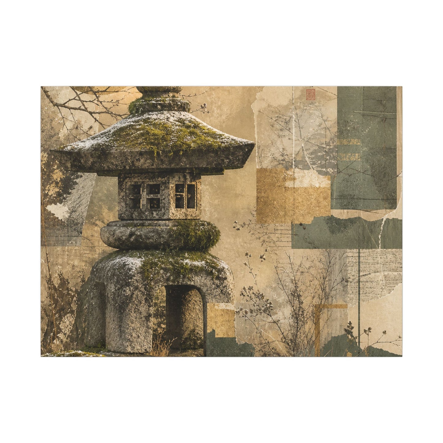 Elegant Stone Lantern Canvas Art - Texture Japandi