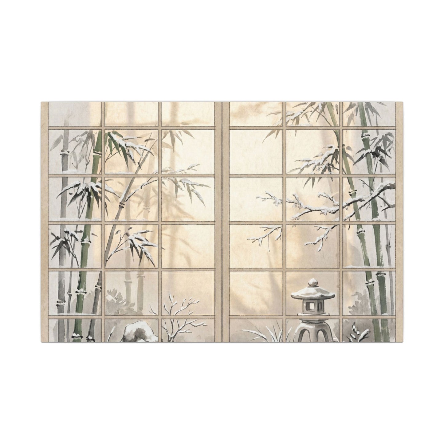 Winter Shoji Screen Sumi E Canvas Art | Tranquil Decor