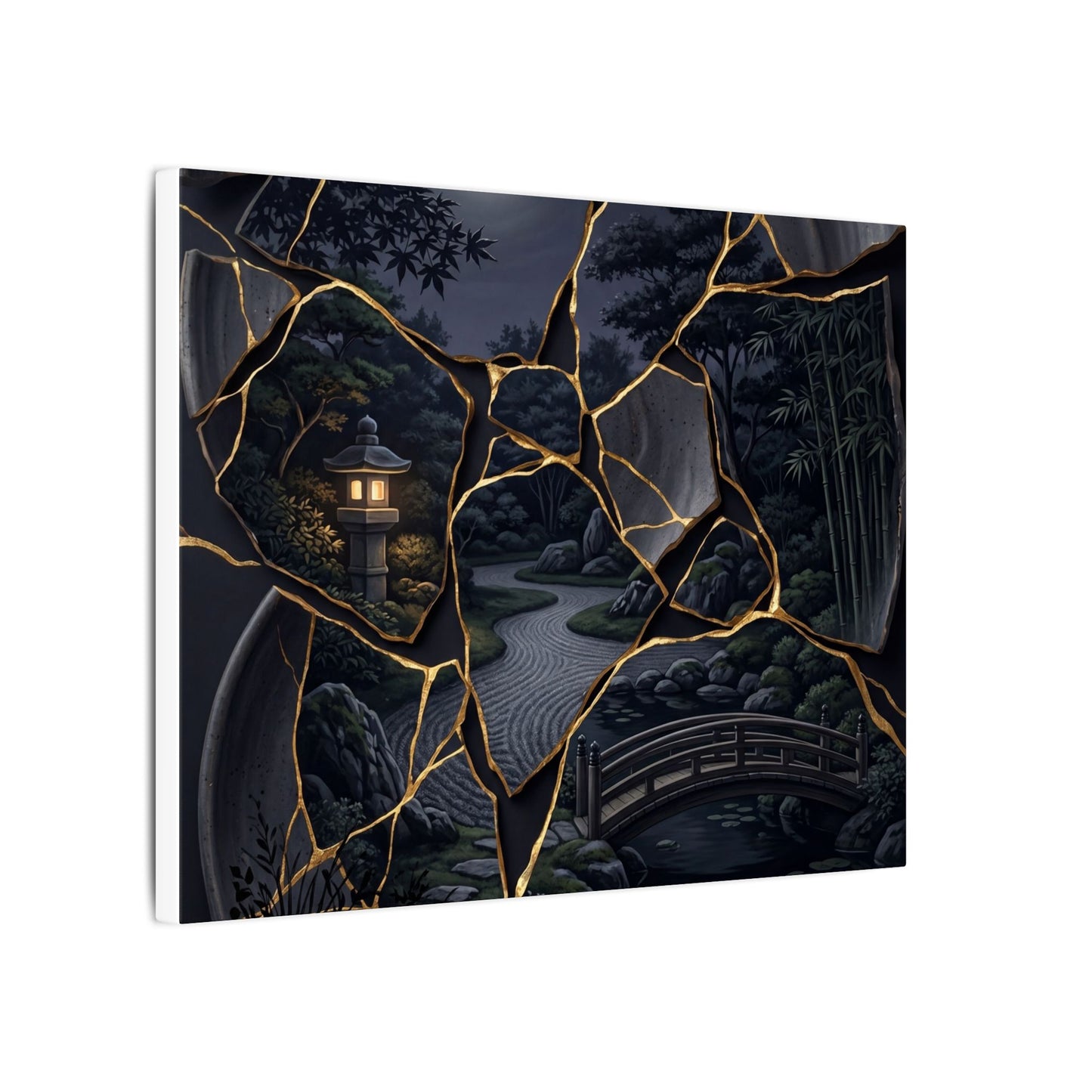 Kintsugi Moonlit Garden in Golden Hour | Gold Repair Canvas Art