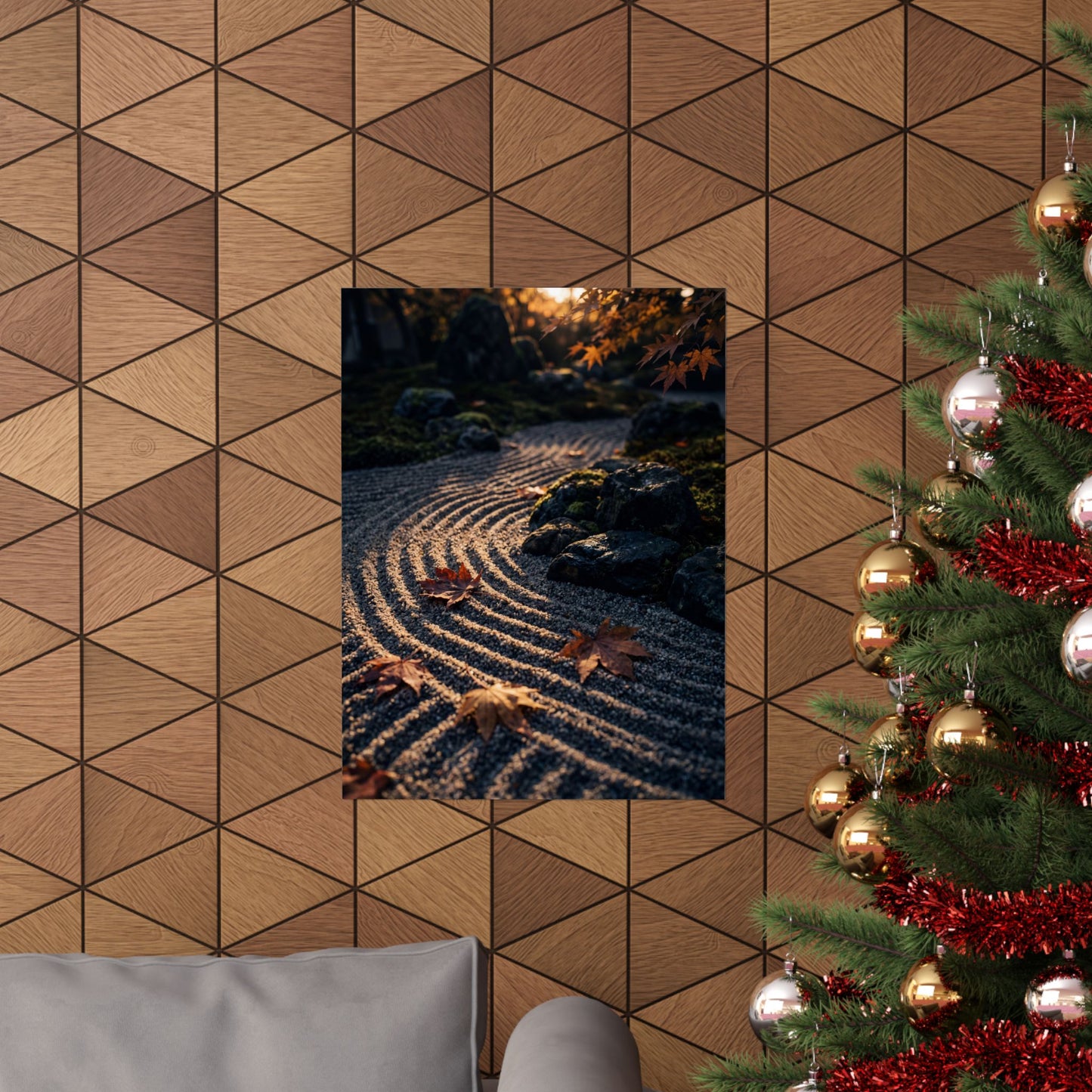 Rock Garden Autumn Wall Art Print | Dark Japandi Atmospheric Design