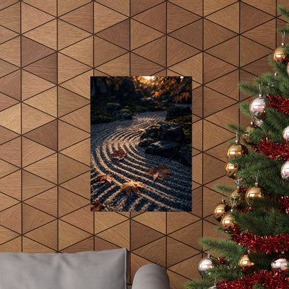 Rock Garden Autumn Wall Art Print | Dark Japandi Atmospheric Design