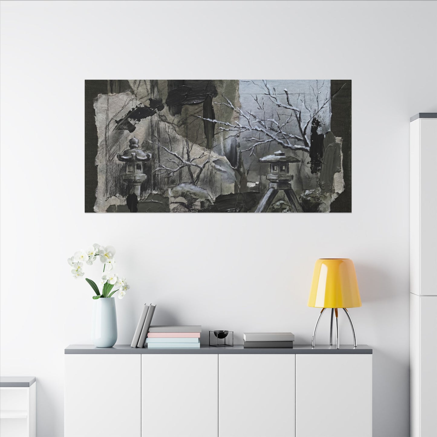 Winter Moonlit Garden Dark Texture Canvas Art | Moody Decor