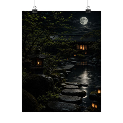 Ma Moonlit Garden Wall Art Print - Dark Japandi Shadow Zen