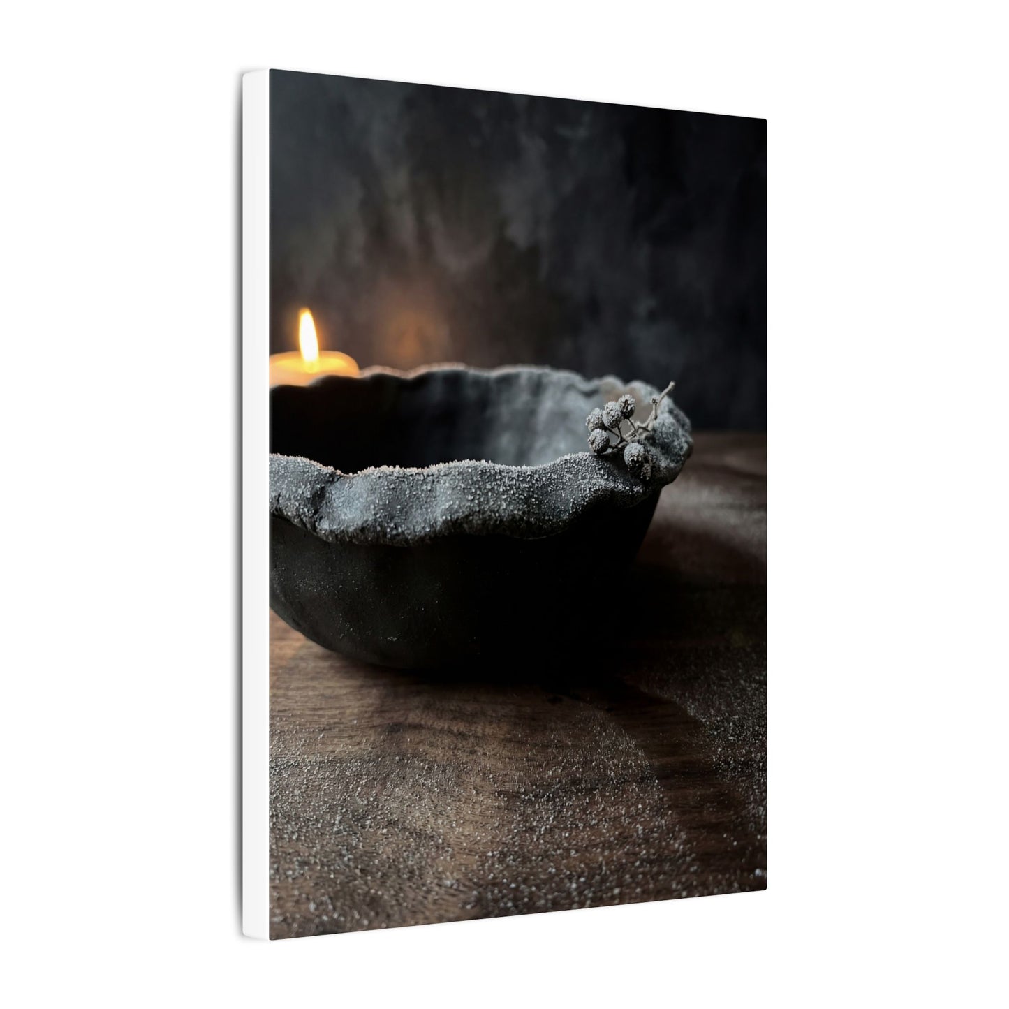 Ceramic Bowl Canvas Art | Winter Dark Japandi Shadow Zen Art