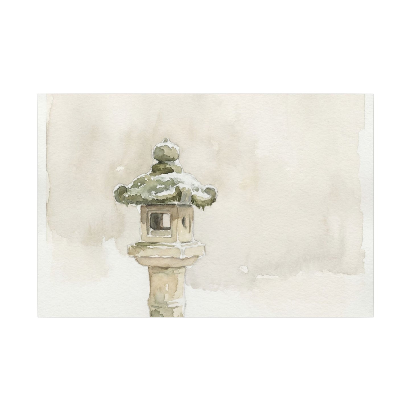 Stone Lantern Winter Canvas Art | Japandi Earthy Design