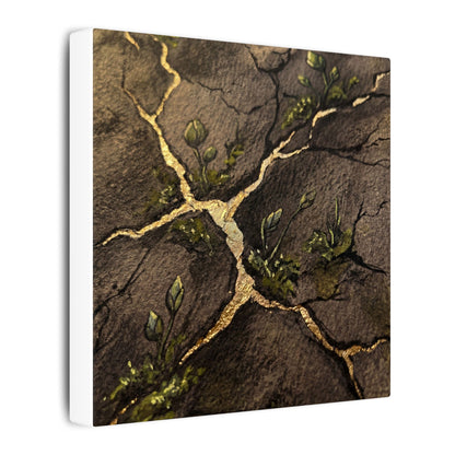 Spring Cracked Earth Charcoal Ink Canvas Art | Luxurious Decor