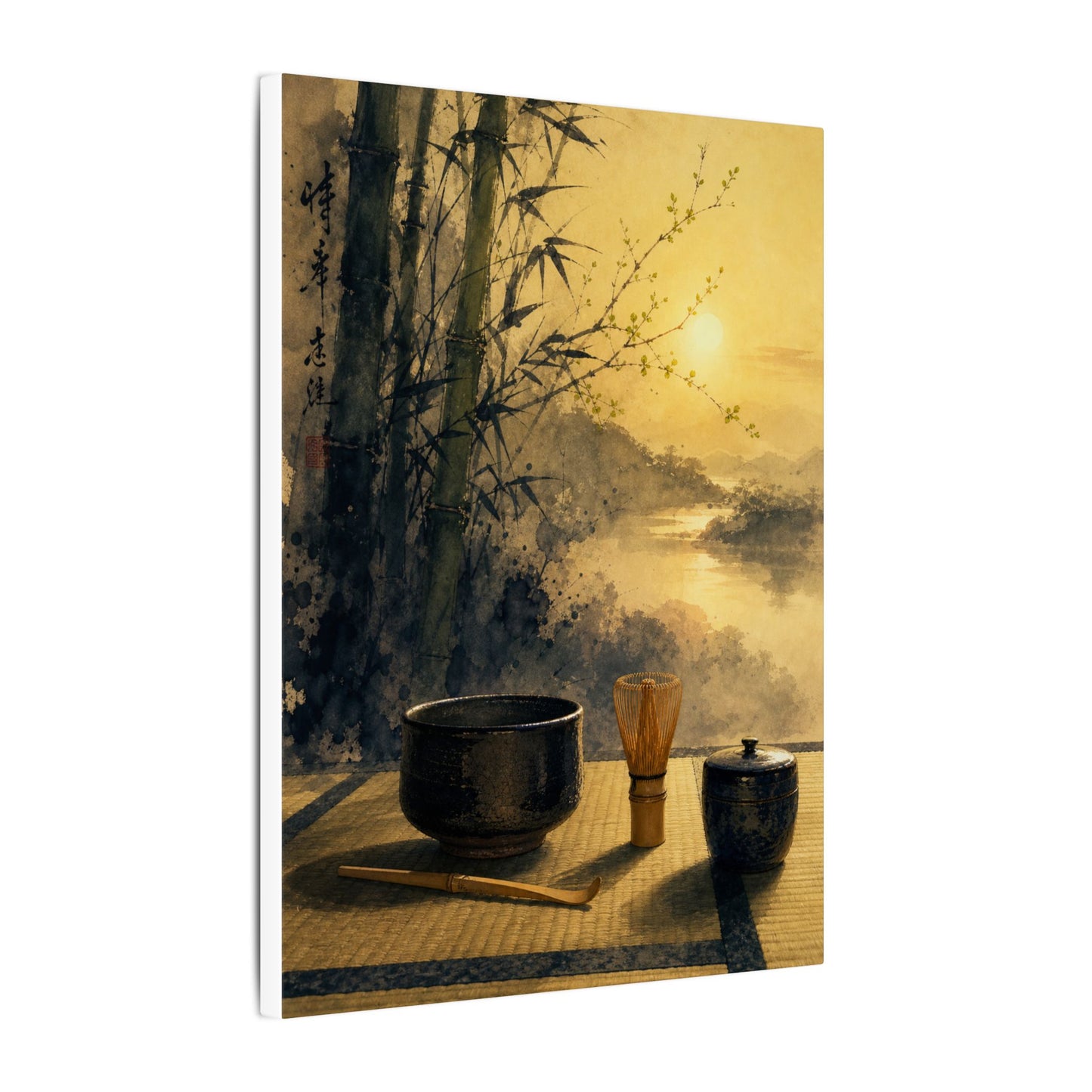 Tea Ceremony Sumi E Canvas Art | Contemplative Zen Art