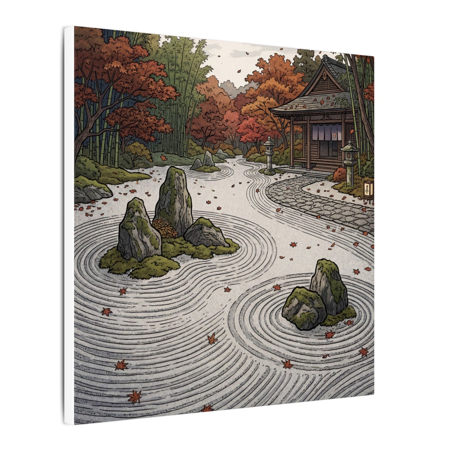 Autumn Rock Garden Ukiyo E Inspired Canvas Art | Peaceful Decor
