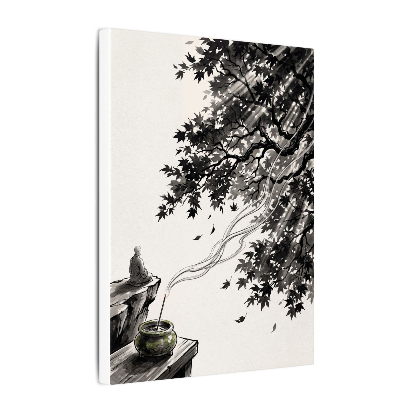 Serene Incense Smoke Canvas Art - Ukiyo E Inspired Zen