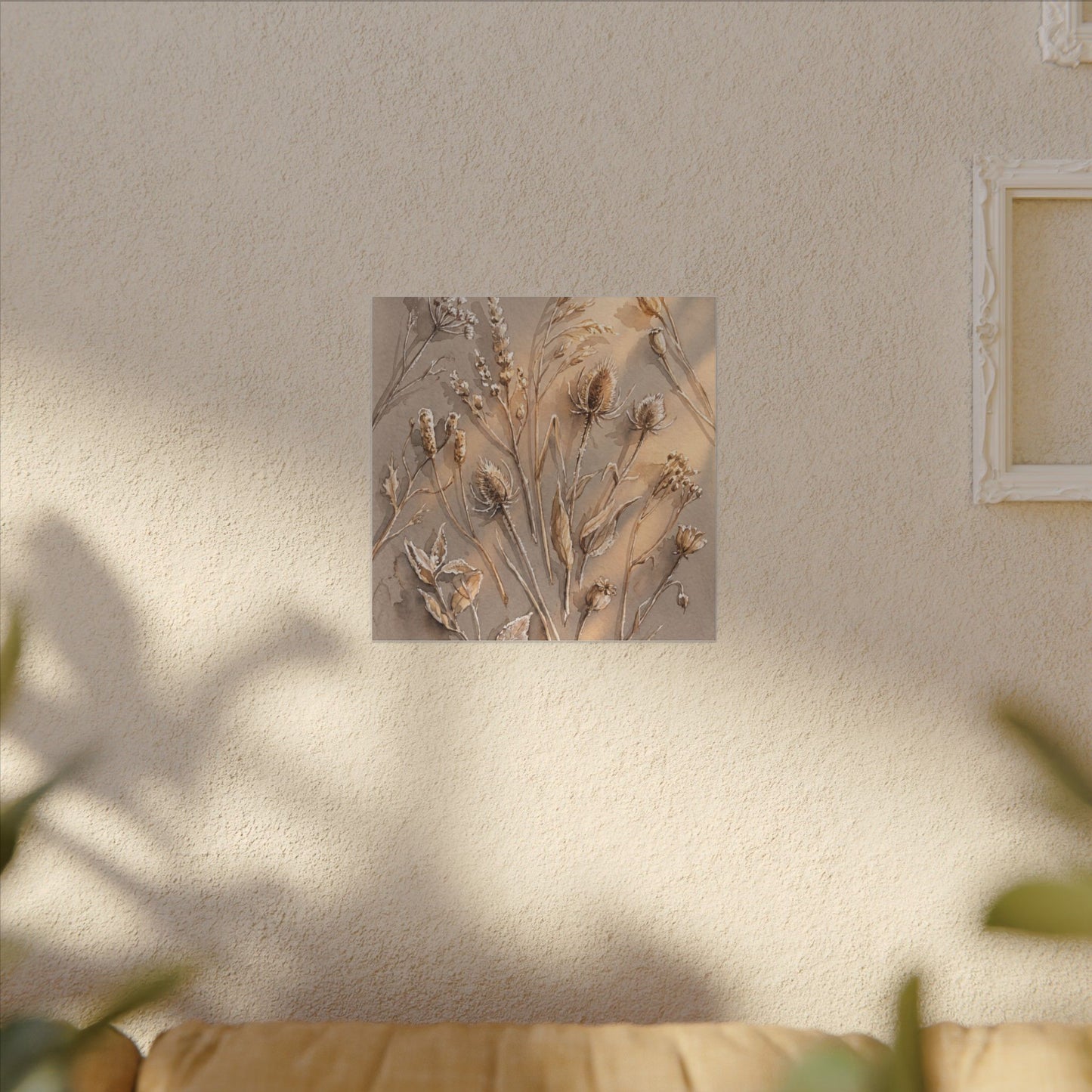 Japandi Dried Flowers in Golden Hour | Watercolor Canvas Art
