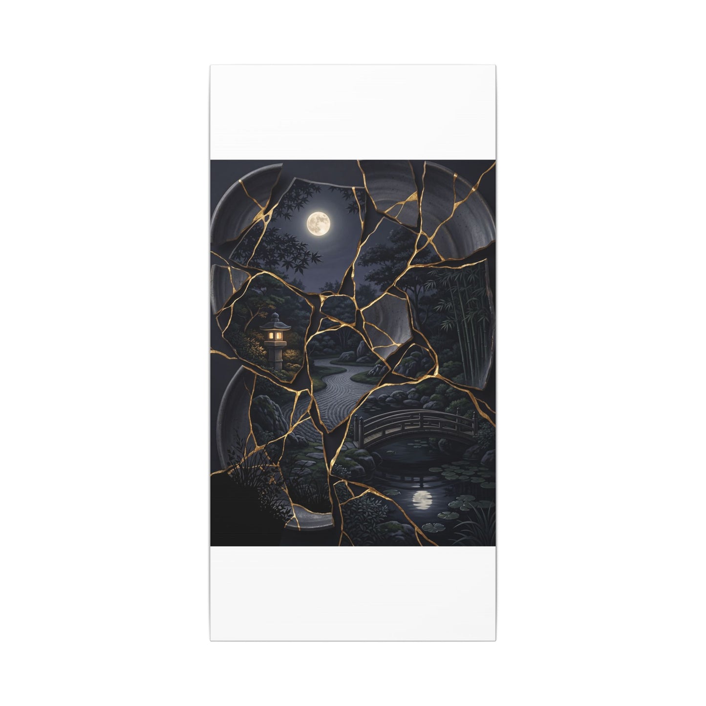 Kintsugi Moonlit Garden in Golden Hour | Gold Repair Canvas Art
