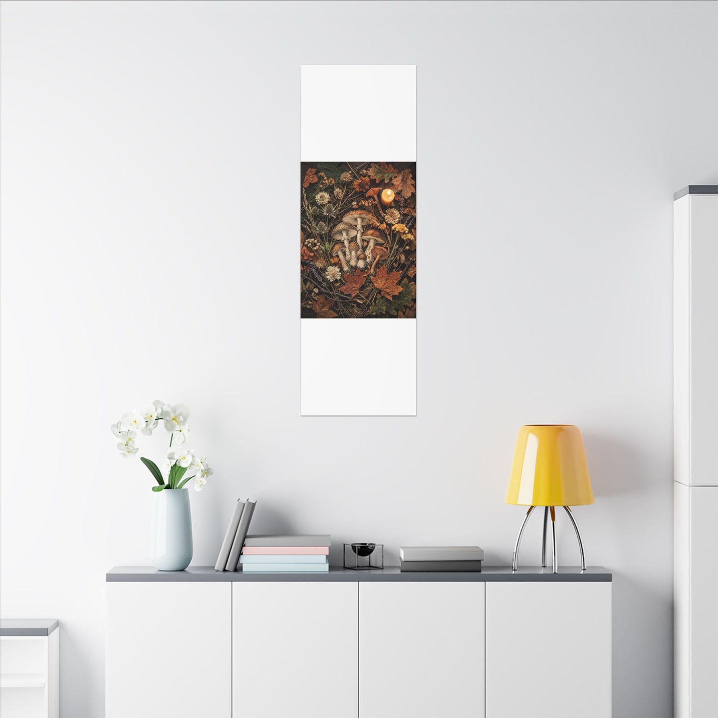 Autumn Dried Flowers Mushroom Illustration Canvas Art | Earthy Decor