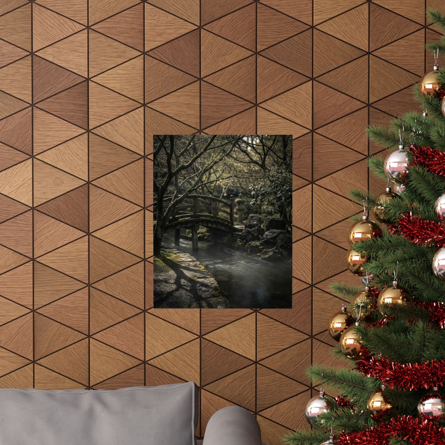 Bold Wooden Bridge Wall Art Print - Shadow Zen Dark Japandi