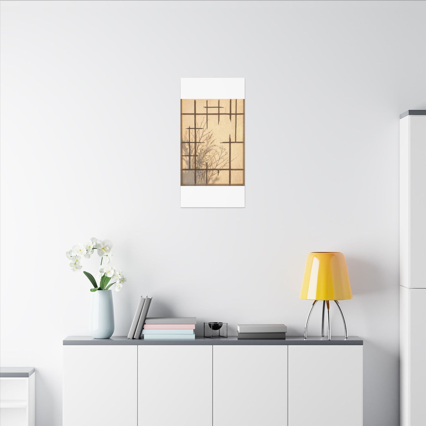 Shoji Screen Canvas Art | Winter Japandi Minimal Line Art