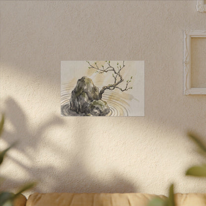 Serene Rock Garden Canvas Art - Sumi E Zen