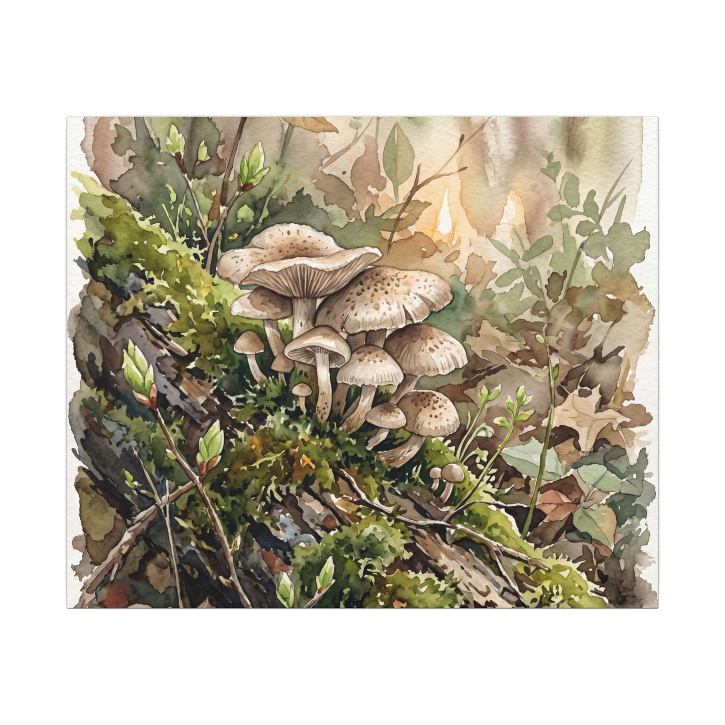Wild Mushrooms Canvas Art | Spring Japandi Watercolor Art