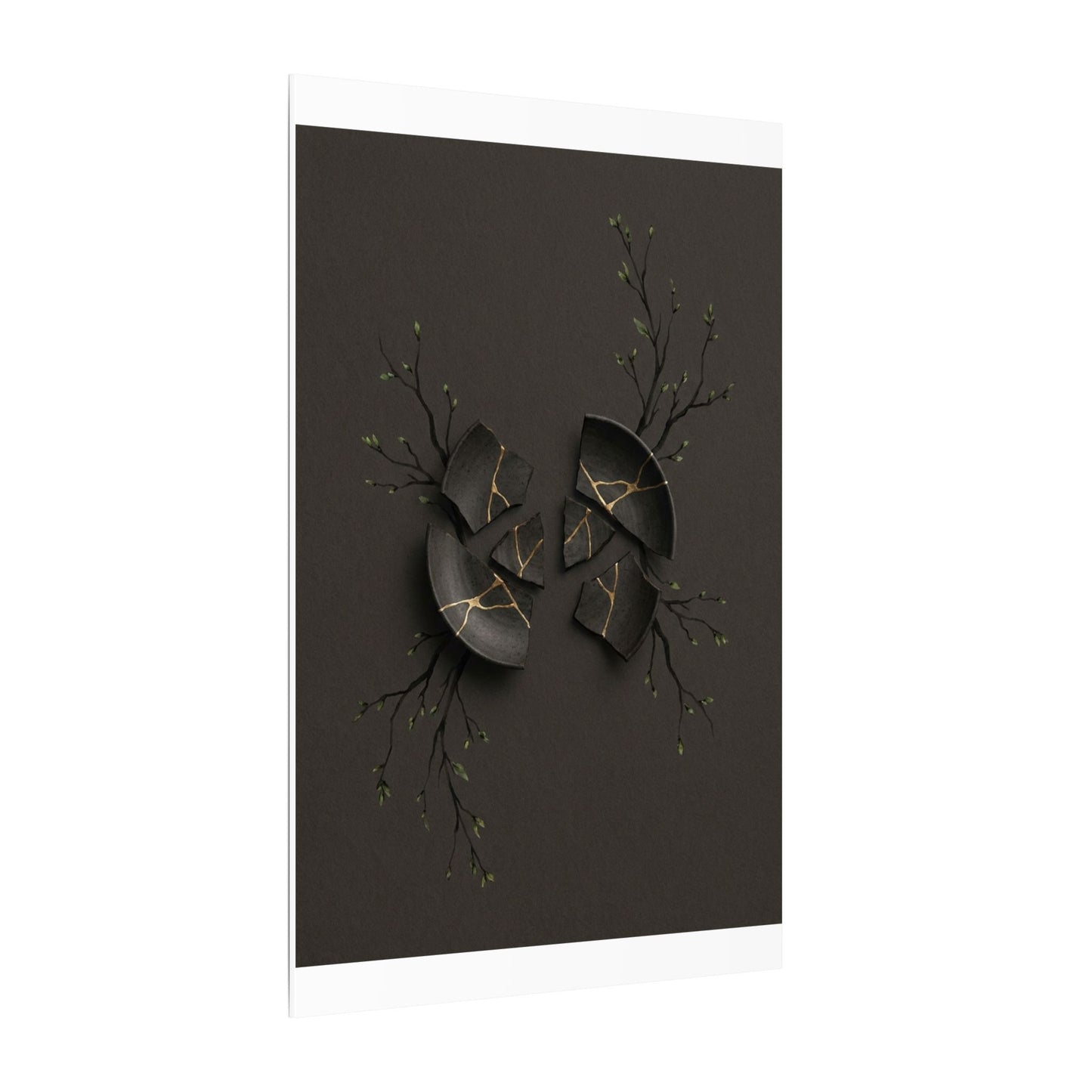 Sophisticated Broken Pottery Canvas Art - Charcoal Ink Dark Japandi