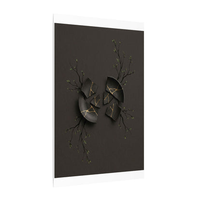Sophisticated Broken Pottery Canvas Art - Charcoal Ink Dark Japandi