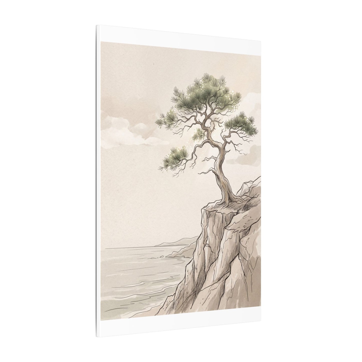Japandi Pine Tree in Dappled | Minimal Line Canvas Art