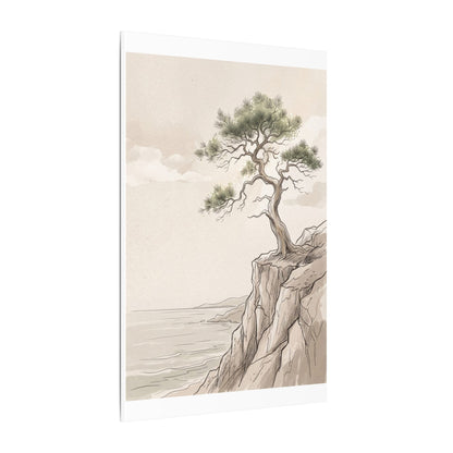 Japandi Pine Tree in Dappled | Minimal Line Canvas Art
