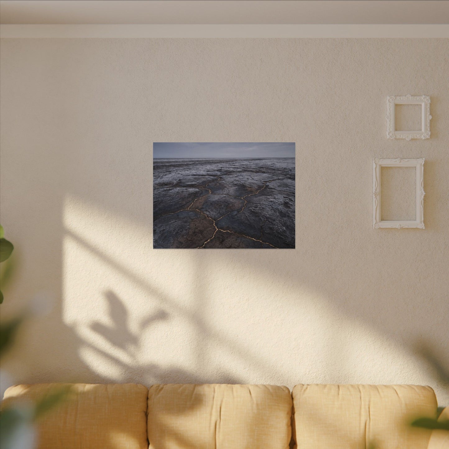 Dark Japandi Cracked Earth in Overcast | Dark Texture Canvas Art