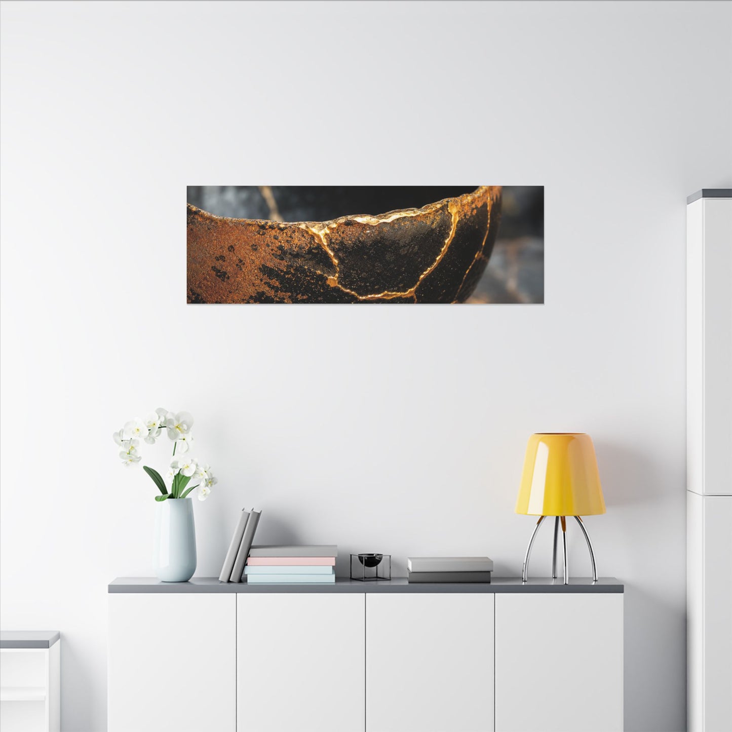 Kintsugi Ceramic Bowl in Golden Hour | Gold Vein Canvas Art