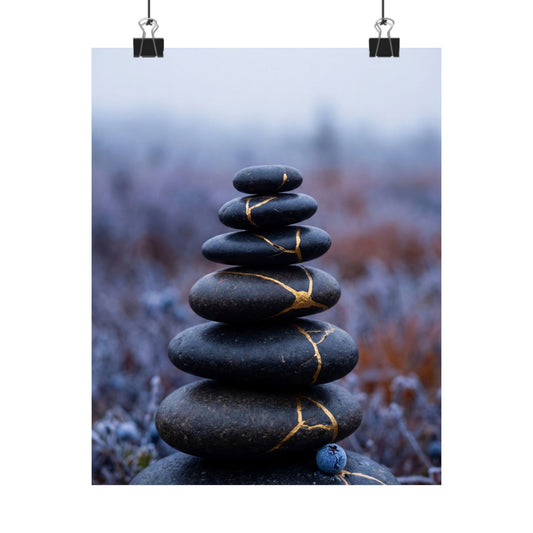 Kintsugi River Stones in Overcast | Broken Beauty Wall Art Print Art Print