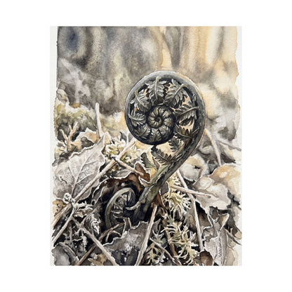 Japandi Fern Unfurling in Golden Hour | Watercolor Wall Art Print