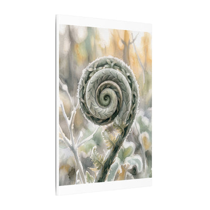 Winter Fern Unfurling Watercolor Canvas Art | Cozy Decor