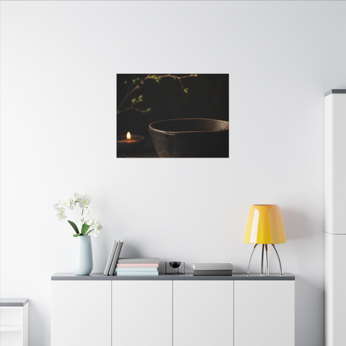 Moody Ceramic Bowl Canvas Art - Shadow Zen Dark Japandi