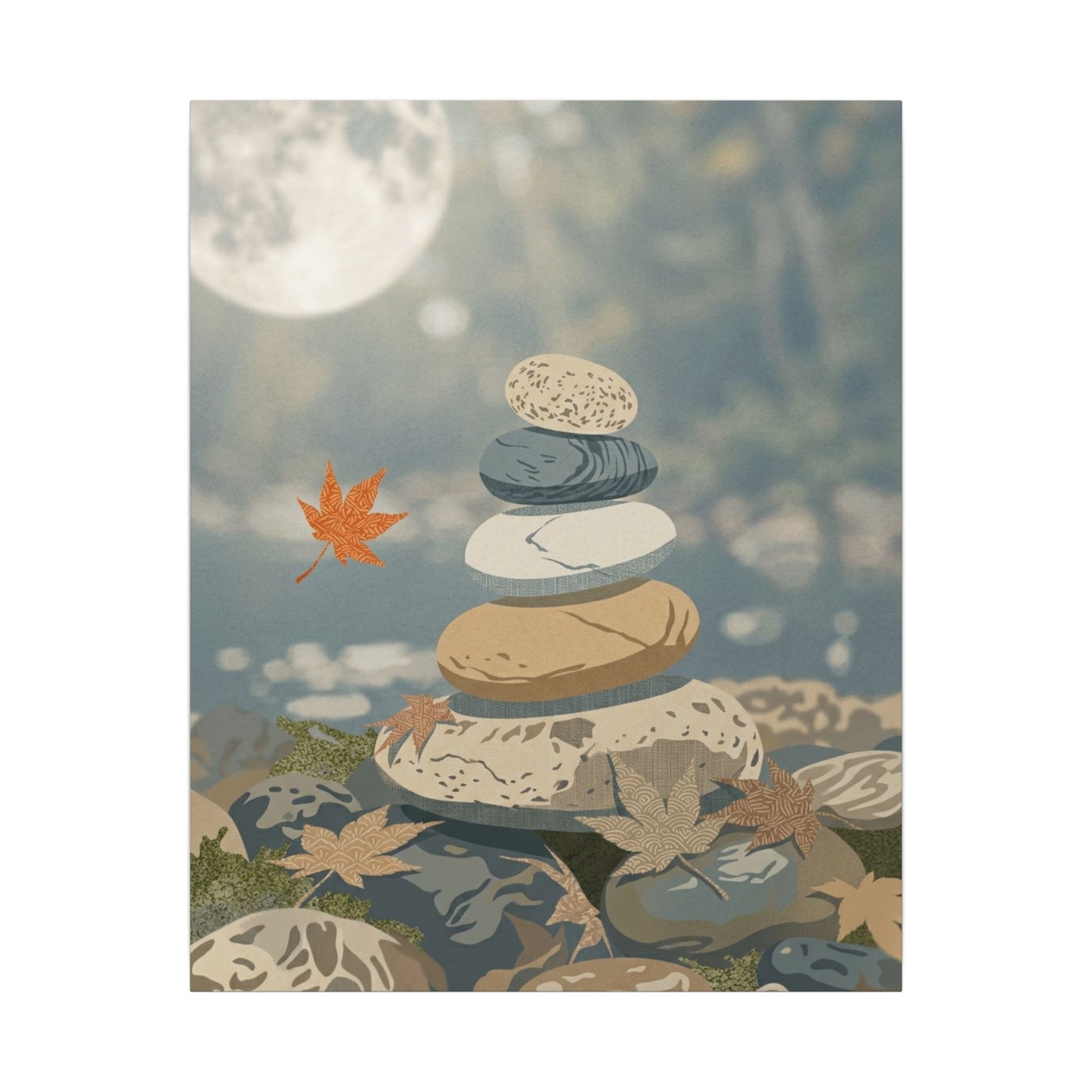Warm River Stones Canvas Art - Japanese Pattern Japandi