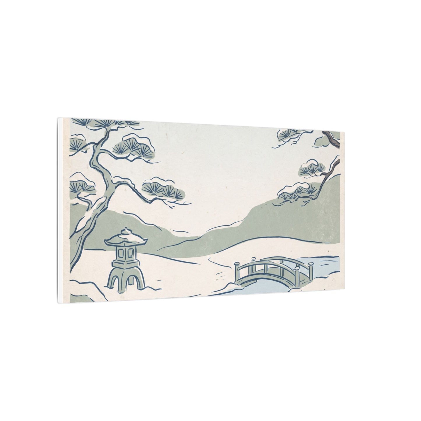 Japandi Moonlit Garden in Moonlight | Minimal Line Canvas Art