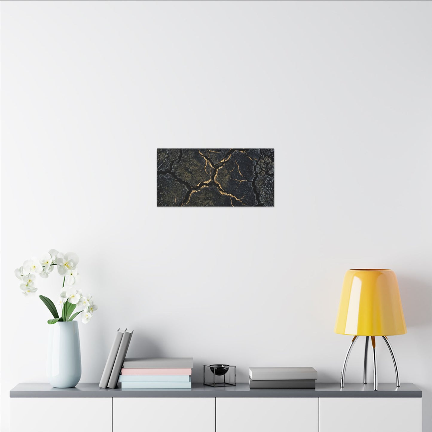 Overcast Cracked Earth Canvas Art - Dark Japandi Ma