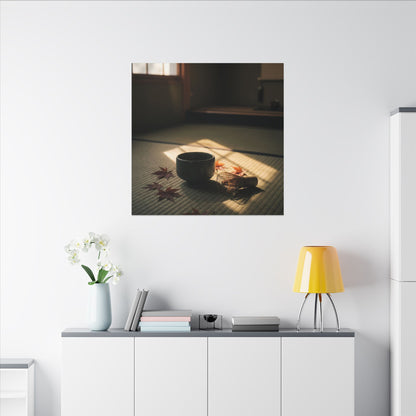 Dark Japandi Tea Ceremony in Golden Hour | Moody Minimal Canvas Art