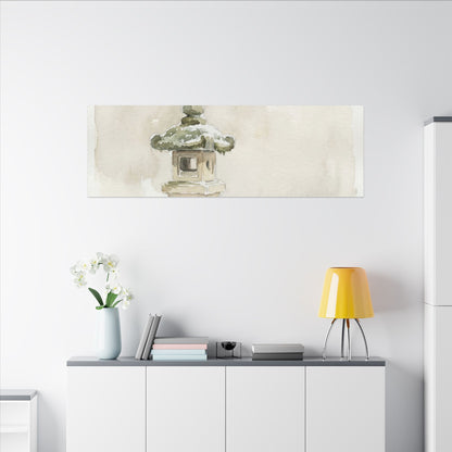 Stone Lantern Winter Canvas Art | Japandi Earthy Design