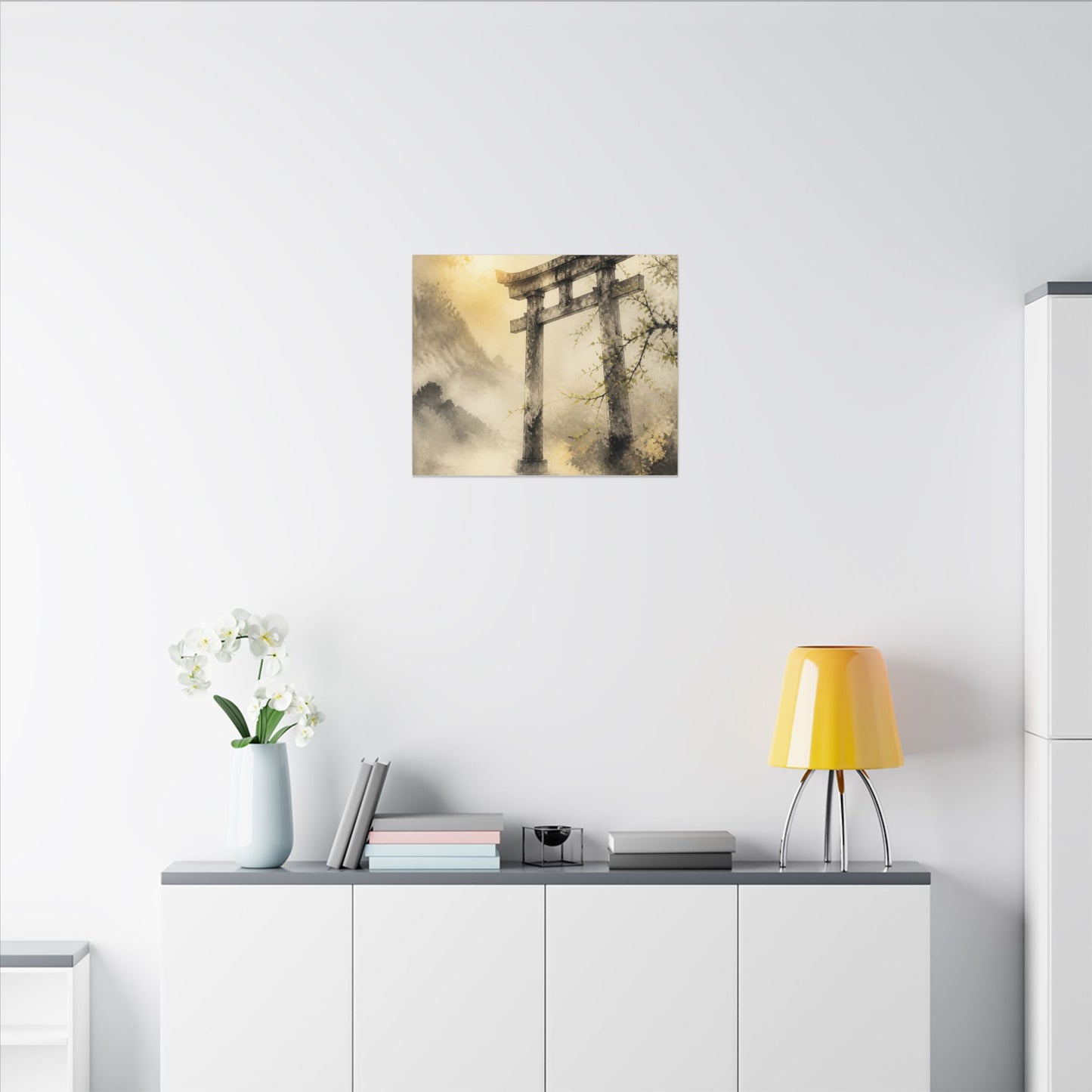 Spring Torii Gate Sumi E Canvas Art | Tranquil Decor