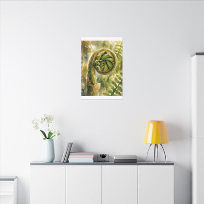 Japandi Fern Unfurling in Dappled | Watercolor Canvas Art