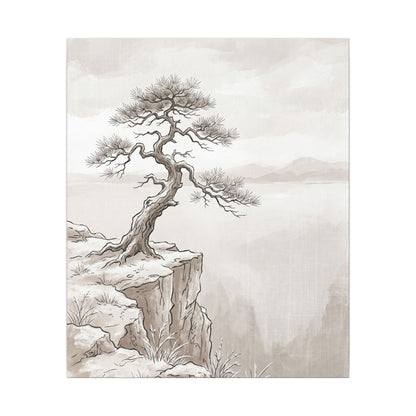 Neutral Pine Tree Canvas Art - Minimal Line Japandi