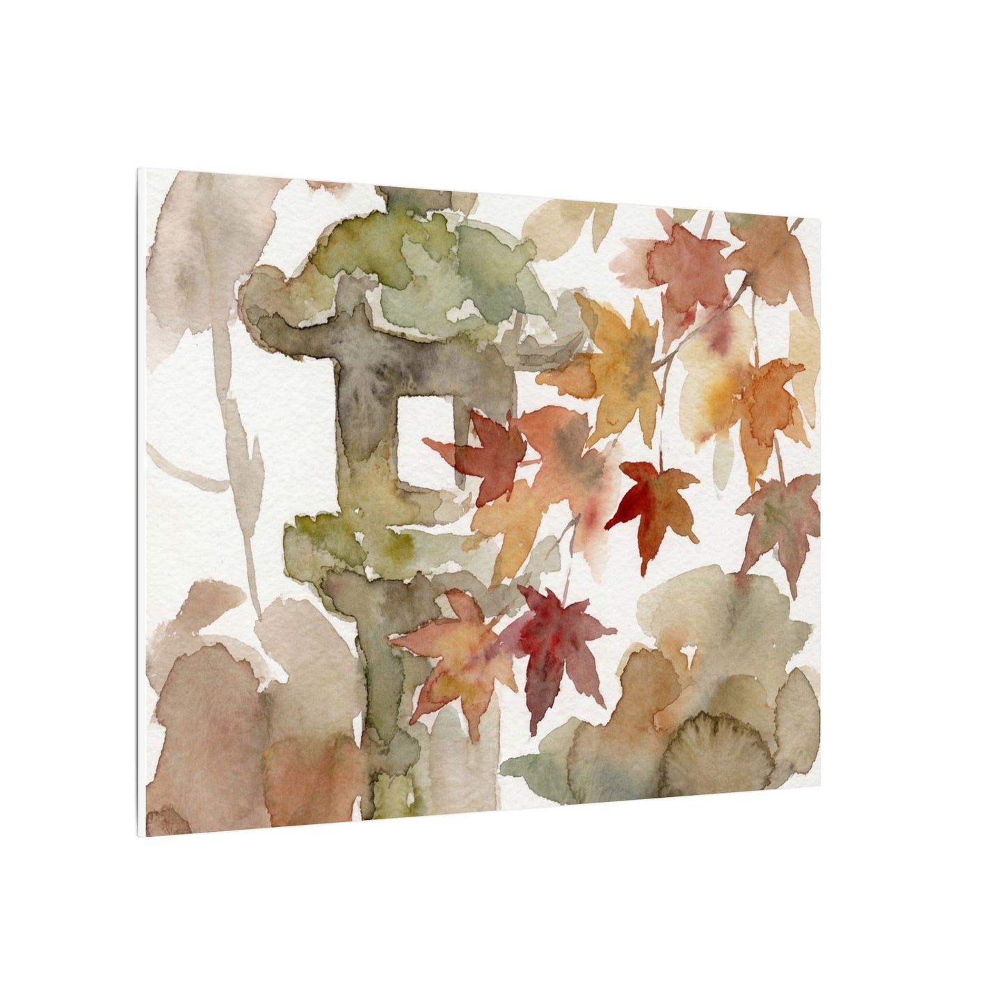 Stone Lantern Watercolor Canvas Art | Earthy Japandi Art