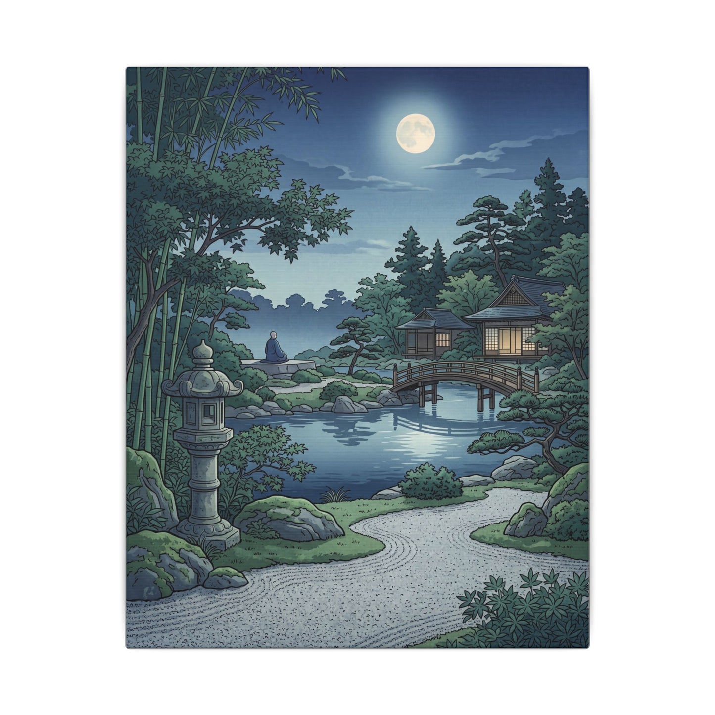 Summer Moonlit Garden Ukiyo E Inspired Canvas Art | Serene Decor