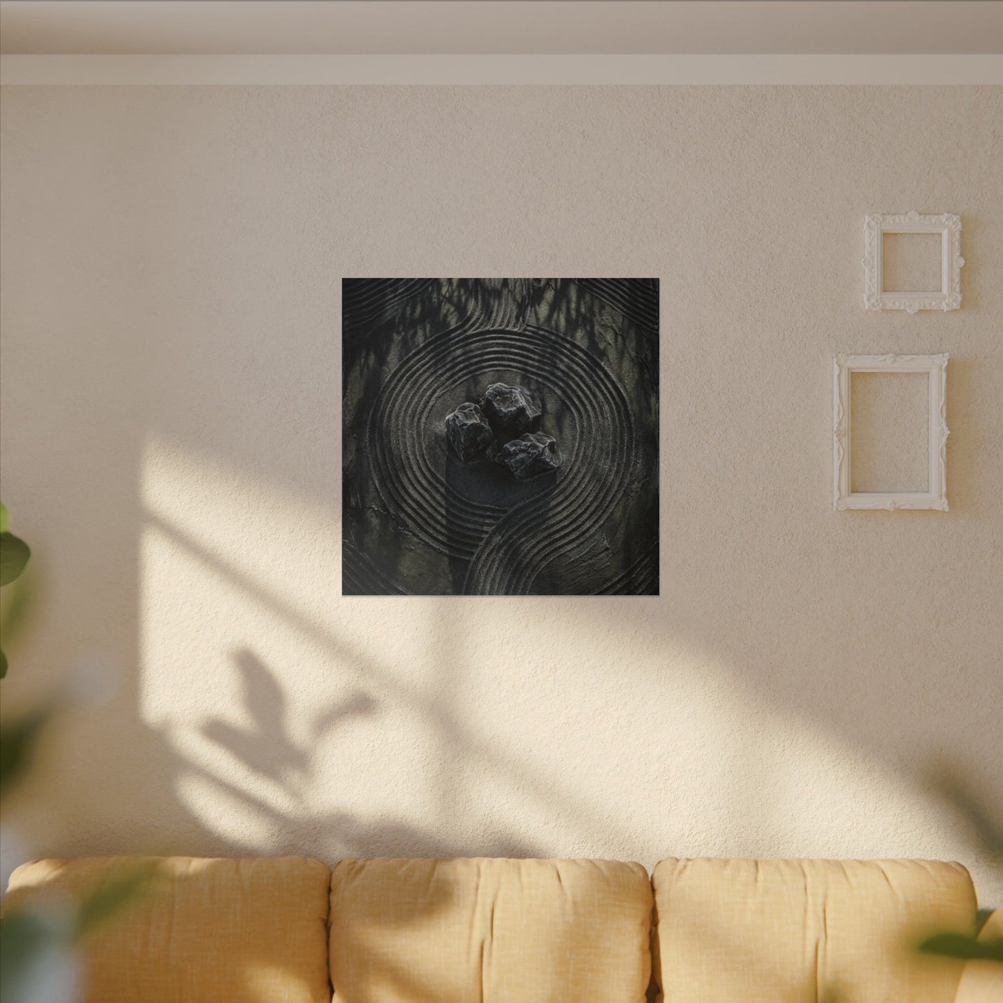 Moody Rock Garden Canvas Art - Dark Texture Dark Japandi