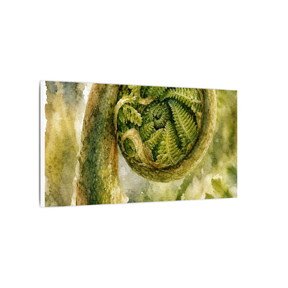 Japandi Fern Unfurling in Dappled | Watercolor Canvas Art