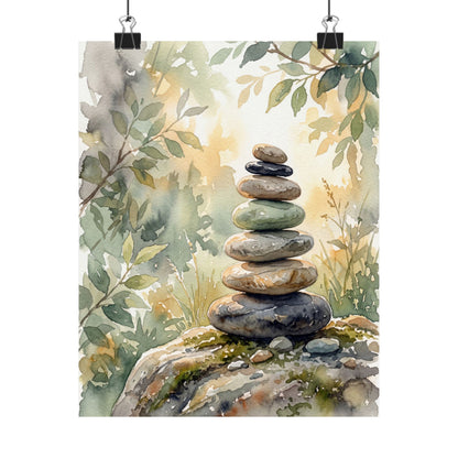 River Stones Wall Art Print | Summer Japandi Watercolor Art Art Print