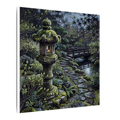 Japandi Stone Lantern in Moonlight | Texture Canvas Art