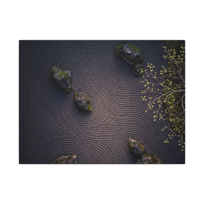 Dark Japandi Rock Garden in Dawn | Shadow Zen Canvas Art